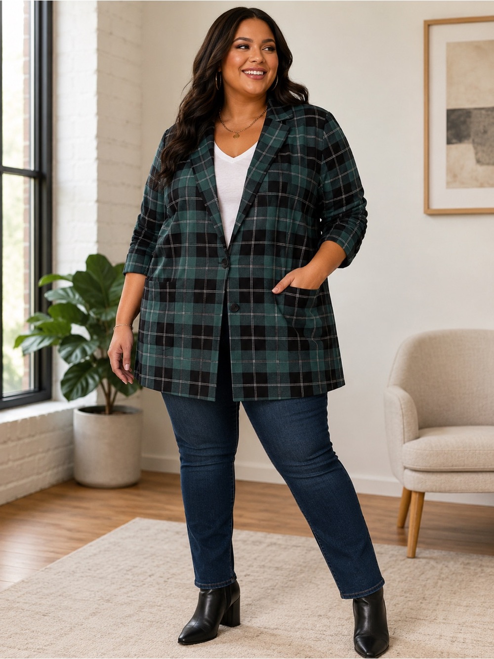 2XL TORRID Green & Black Plaid Blazer- EUC- AS IS